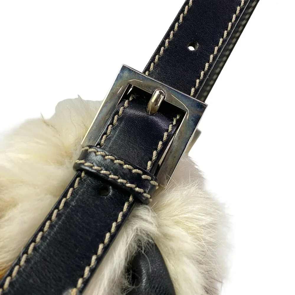 Fendi Mama Bucket Shoulder Bag 8BR001 Cream Dark Brown Fur Leather